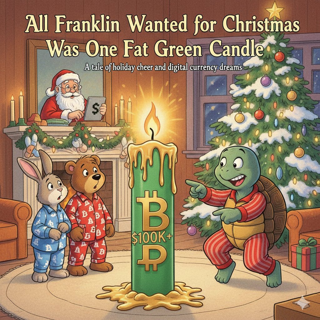 JonB04915906's tweet photo. After 16 years of bear markets, crashes, and 'just one more dip' cope... Bitcoin has FINALLY DONE IT.
Little Franklin waited patiently under the Christmas tree, and Santa (aka the ETF gods) delivered: one massive, throbbing green candle to $150K+.
#Bitcoin #FinallyDoneIt #FranklinTheHODLer