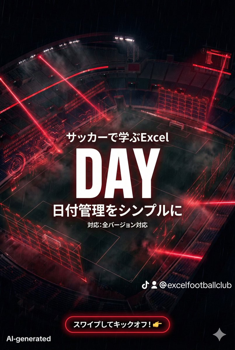 ExcelFC_jp's tweet photo. 日付データ��ら「日」だけ抜き出して集計したい時、まさかカレンダーを見ながら手入力していませんか？⚽️🗓️

DAY関数を使えば、一瞬で数値として抽出できます！
IF関数と組み合わせれば空白処理も完璧。
請求管理や日程調整に必須のスキル！

スワイプしてチェック👇
#Excel #業務効率化 #時短 #DAY https://t.co/SzGRXrsyen