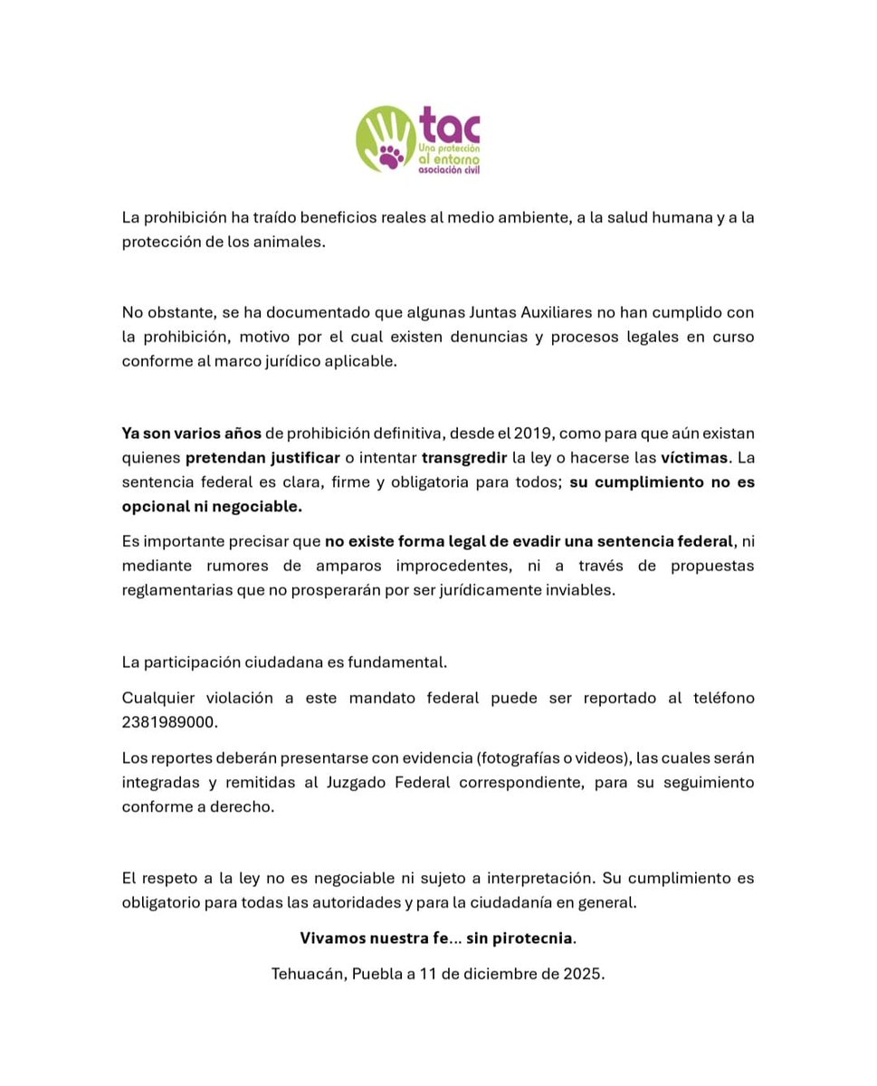 🧨🚫 𝗟𝗮 𝗽𝗿𝗼𝗵𝗶𝗯𝗶𝗰𝗶𝗼́𝗻 𝗱𝗲 𝗽𝗶𝗿𝗼𝘁𝗲𝗰𝗻𝗶𝗮 𝗲𝗻 𝗲𝗹 𝗺𝘂𝗻𝗶𝗰𝗶𝗽𝗶𝗼 𝗱𝗲 𝗧𝗲𝗵𝘂𝗮𝗰𝗮́𝗻 𝗾𝘂𝗲𝗱𝗼́ 𝗰𝗼𝗻𝗳𝗶𝗿𝗺𝗮𝗱𝗮 𝗱𝗲 𝗺𝗮𝗻𝗲𝗿𝗮 𝗱𝗲𝗳𝗶𝗻𝗶𝘁𝗶𝘃𝗮 𝗺𝗲𝗱𝗶𝗮𝗻𝘁𝗲 𝗹𝗮 𝘀𝗲𝗻𝘁𝗲𝗻𝗰𝗶𝗮 𝗱𝗲𝗹 𝗔𝗺𝗽𝗮𝗿𝗼 𝟭𝟱𝟴𝟳/𝟮𝟬𝟮𝟯,