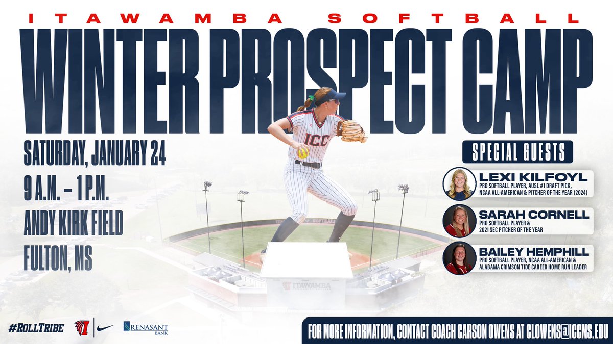 🚨𝐖𝐢𝐧𝐭𝐞𝐫 𝐏𝐫𝐨𝐬𝐩𝐞𝐜𝐭 𝐂𝐚𝐦𝐩🚨

Come join The Tribe and some very special guest for our Winter Camp! Quality Instruction with some of the biggest names in softball! Click the link below to sign up TODAY ⬇️

⛓️‍💥 - commerce.cashnet.com/ICCMSCAMPS?ite…

#RollTribe | #WinnersOnly