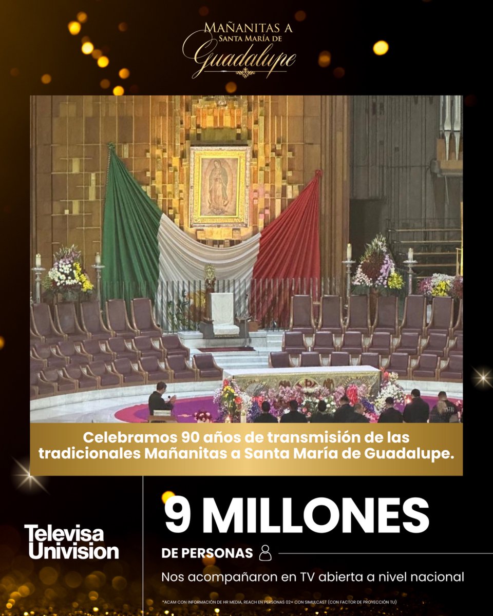 TUPrensa's tweet photo. ¡90 años de transmisión! 🥳
La tradición de las Mañanitas a Santa María de Guadalupe reunió a 9 millones de personas en la TV abierta. Gracias a esta gran audiencia, nos mantenemos firmemente al frente.
¡Gracias por tu preferencia!
#TUPrensa https://t.co/5TgkWbtFBZ