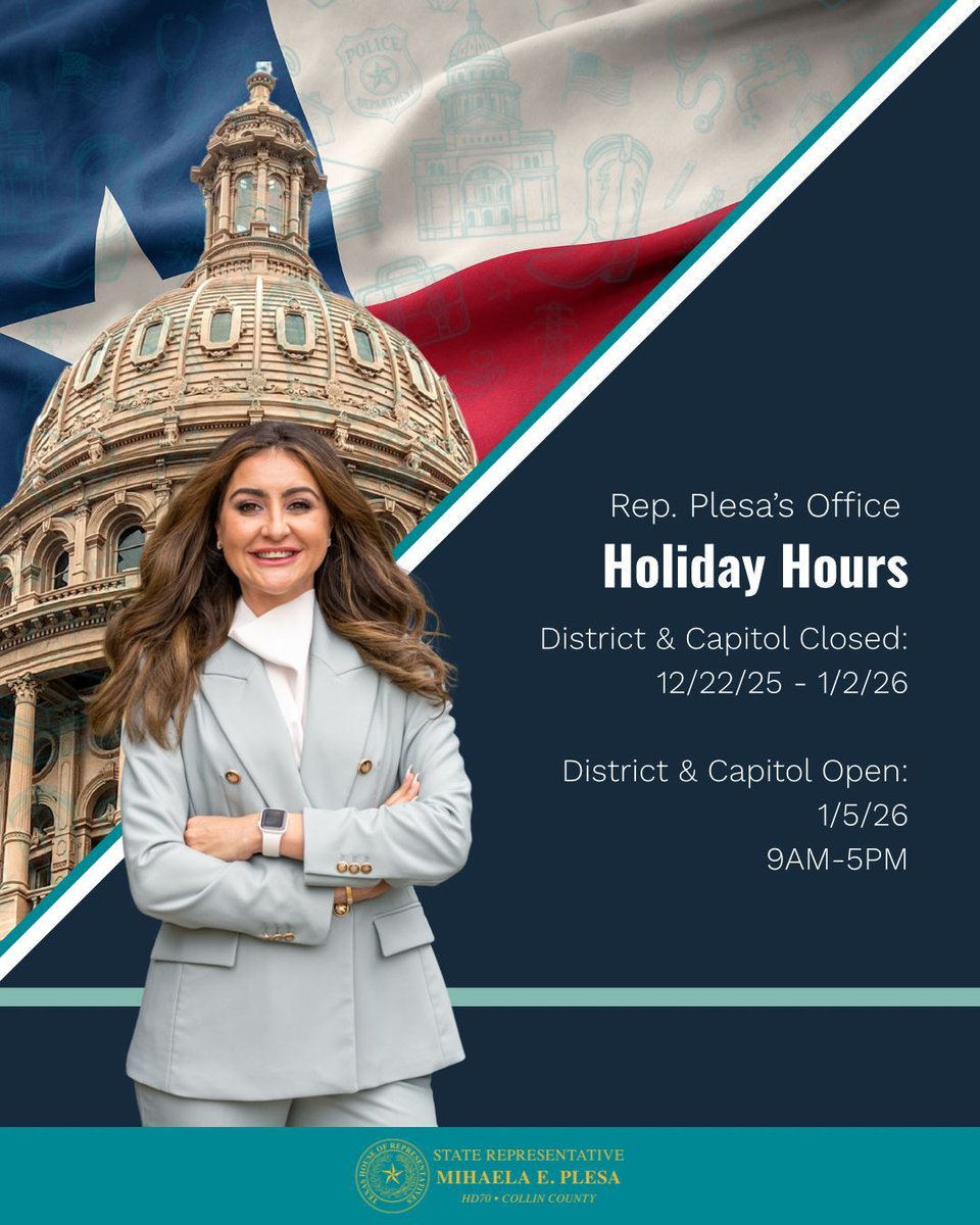plesafortexas's tweet image. Friendly reminder: our holiday hours starts Monday, 12/22. If you have a district request, please send it today so we can help before the break.
Closed: 12/22/25–1/2/26 • Back: 1/5/26, 9AM–5PM
From our team to yours—happy holidays and a bright New Year. Let’s make 2026 a year of…