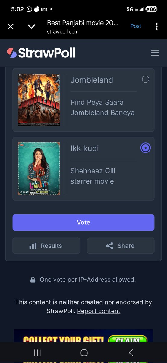 Guys, vote for #IkkKudi  🙏🏻 

strawpoll.com/PKgleGBxRZp

#ShehnaazGill