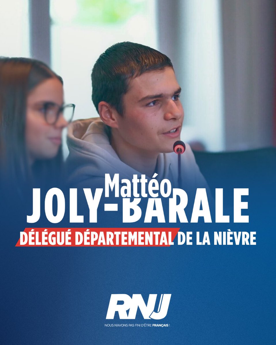 Je suis heureux de vous annoncer ma nomination en tant que délégué départemental du RNJ de la Nièvre !

Un grand merci au bureau national du <a href="/RNJ_off/">RNJ 🇫🇷</a>, à <a href="/PR_Thionnet/">Pierre-Romain Thionnet</a>, directeur national du RNJ, ainsi qu’à <a href="/GuibertRn/">Julien GUIBERT</a>, délégué départemental du RN, pour leur confiance.