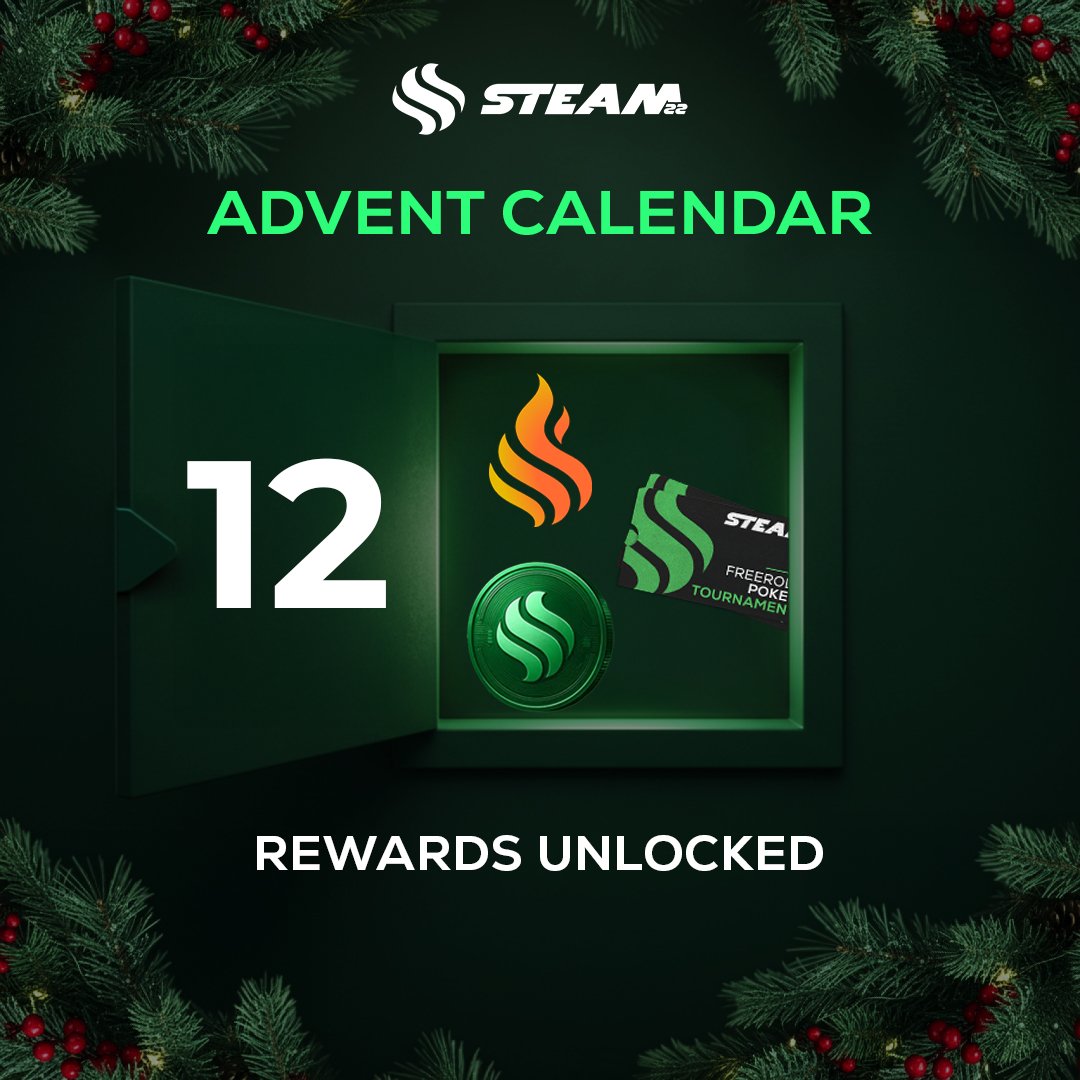 Steam22's tweet image. Day 12 of our advent calendar giveaway!

→ Today's Prizes: 3x $50 STM + 1.25x Multi, 4x 30k HEAT, 13x Poker Spots
→ Winners: 20

To enter:

✅ Like + Follow @Steam22 + Join Discord
🔁 Repost
💬 Comment: How would you use your STM or HEAT?

Drawing in 24 hrs