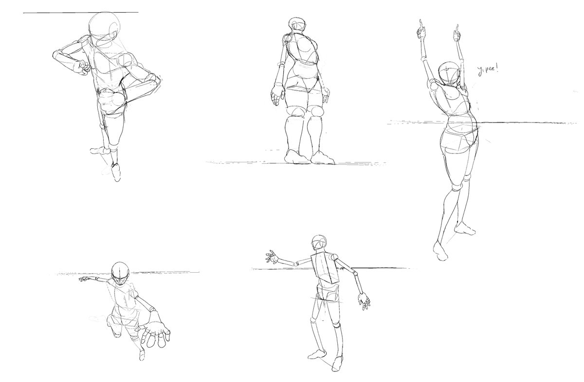 BrettnButtah's tweet photo. Asked my perspective professor about how to construct human figures in perspective. He told me to draw a horizon line to imagine the perspective and use boxes for the torso and pelvis, with the lines converging to an imaginary point. All roads lead to those freaking boxes, man. https://t.co/u9M6GAb2Vc