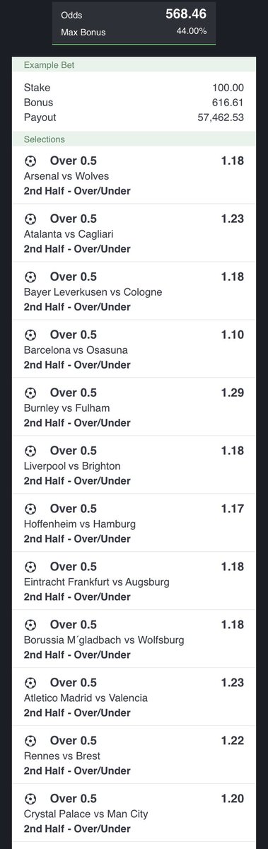 Everything set, 560 odds for weekend Sat. Sun. All we need is a goal in the 2nd Half… stake as you see it no need to edit.

First 200 people to repost &amp; like ❤️ to receive 50 cedis each when ticket paid. 

Check comment section for booking code now