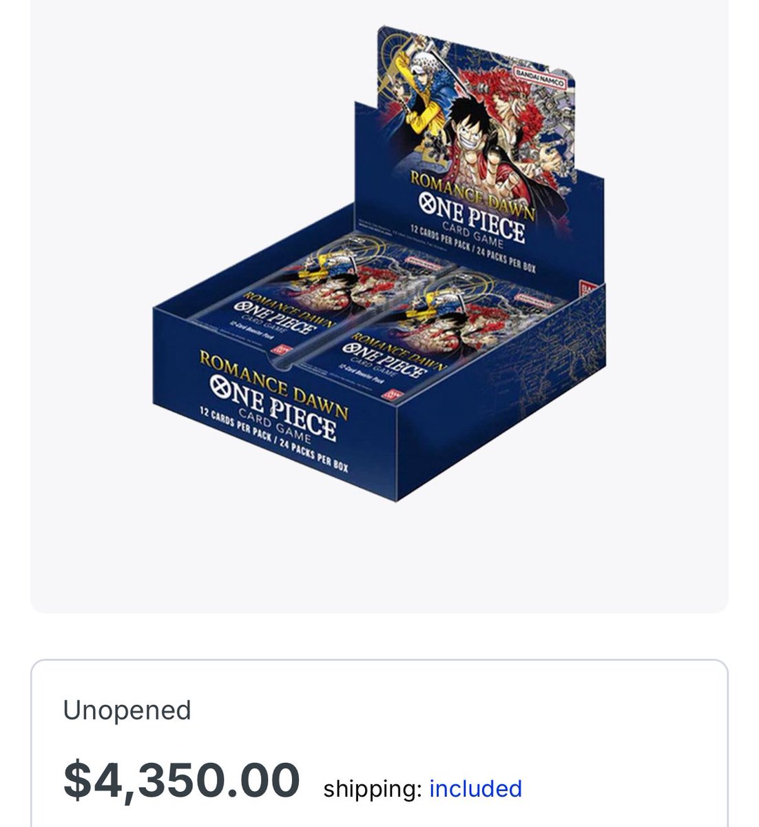 Was buying sealed boxes of this for $100 two years ago when there were only two One Piece stores in the US. 

Was offering to get boxes for anyone on here and literally nobody thought this game would take off 💀💀💀