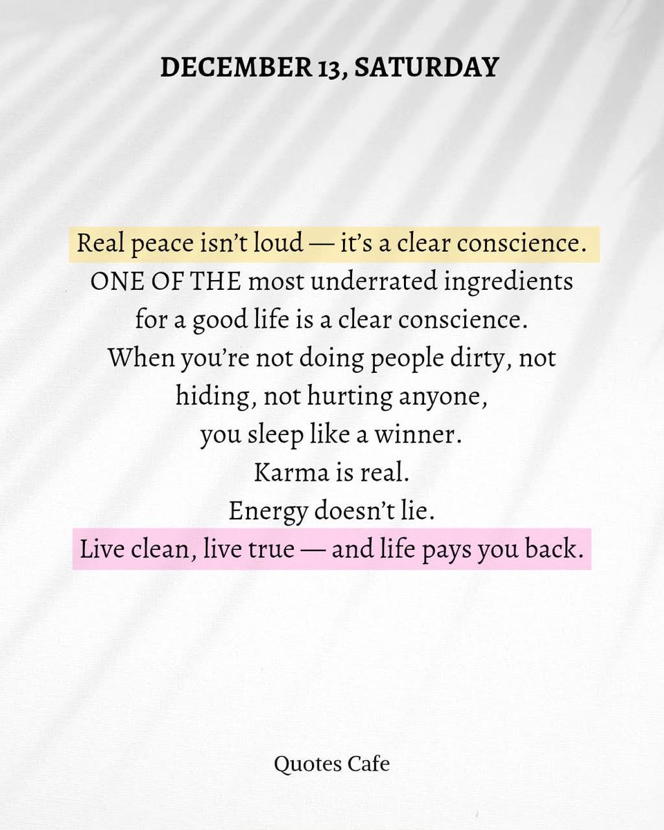 MPHickie's tweet photo. A message for today โฆ
Real peace isnโt loud โ itโs a clear conscience.
โจWhen you live clean, live true & move with good intentions, life has a way of paying you back.
Protect your energy, stay honest, and keep your heart light.
#GoodEnergy #LiveTrue #PeaceWithin
๐ https://t.co/xL0BhGTLiy