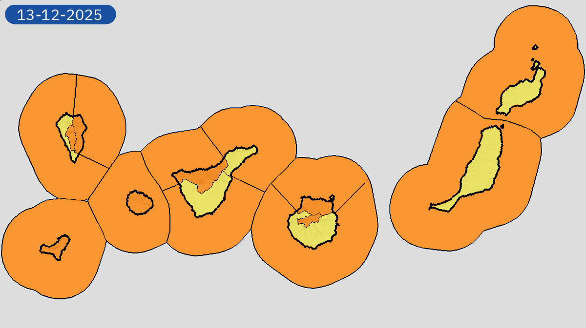 AEMET_Canarias's tweet image. 13/12 00:06 AVISOS HOY Y MAÑANA | Canarias: vientos, costeros, lluvias, tormentas y nevadas. Nivel máximo de aviso: naranja.
Actualizaciones en aemet.es/es/eltiempo/pr…