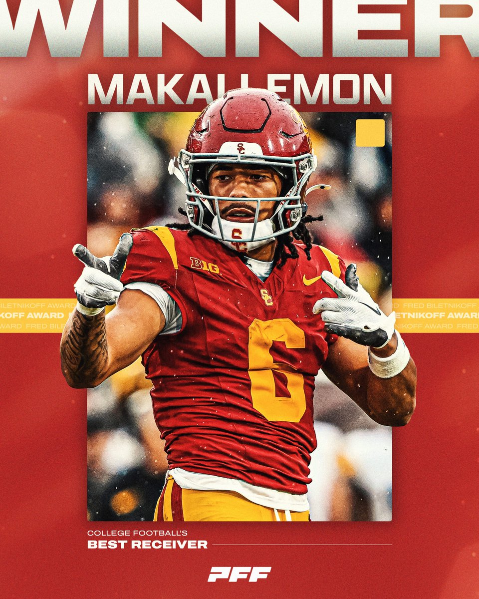 PFF_College's tweet image. Makai Lemon: The Biletnikoff Award Winner for Best Receiver🏆

90.7 PFF Grade This Season, 1st Among WRs