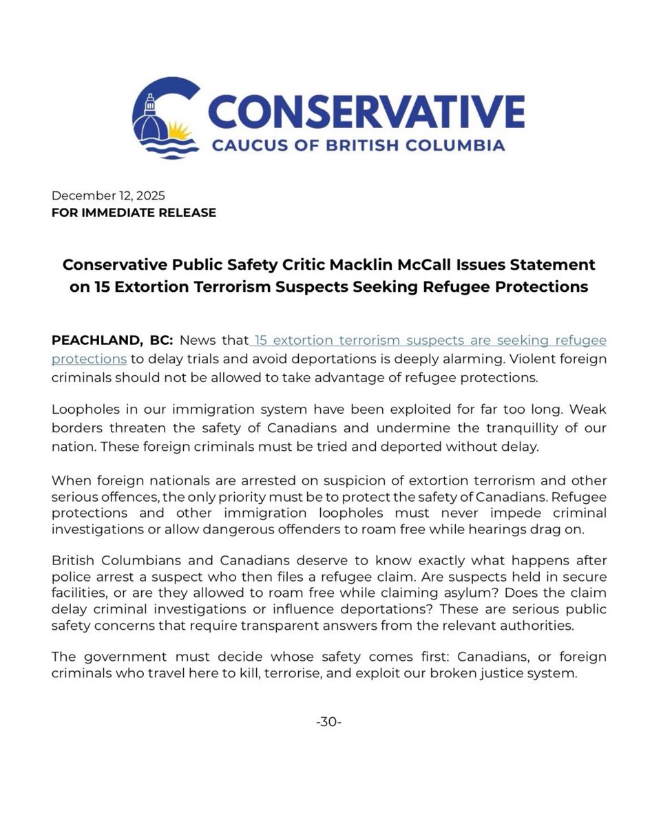 15 extortion-terrorism suspects are trying to use refugee claims to delay trials and avoid deportation.

This is outrageous.

Refugee protections must never be a shield for violent foreign criminals. When suspects are arrested for terrorism and extortion, the priority is simple: