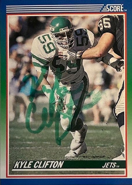 kane_autograph's tweet photo. This return was all about the tackling legend, Kyle Clifton. Did you know he finished top three in NFL tackles for four seasons? Truly one of the most underrated Jets defenders of the '80s and '90s. #JetsLegend #ttm https://t.co/N2PDAdl7aP