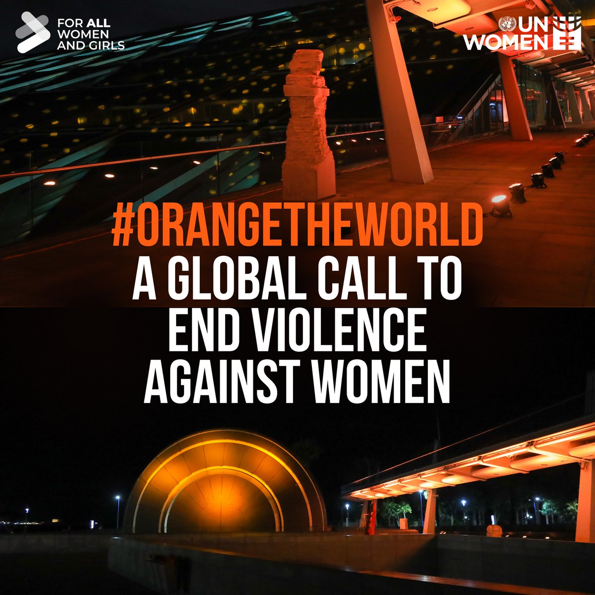 UN_Women's tweet image. Cities worldwide lit up in orange during the #16Days.

These monuments, marches, and illuminated skylines carry one message: end violence against women.

We #OrangeTheWorld for safety, dignity, and justice #ForAllWomenAndGirls.

🔗 Learn more: unwomen.org/en/get-involve…

#NoExcuse
