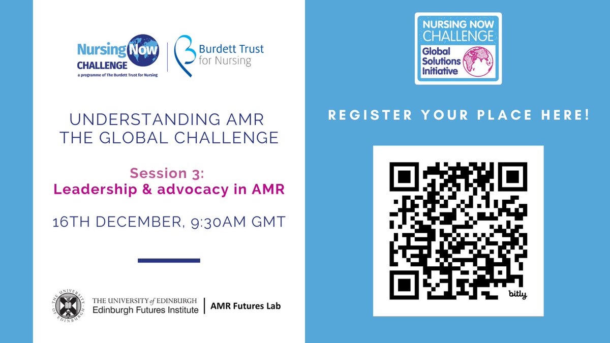 NursingNow2020's tweet photo. Coming next week 👀

On 16th Dec at 9:30am GMT, we'll hold session 3 of our #AMR-themed #NNCGSI in collaboration with the @EdinburghUni #AMRFuturesLab, featuring Prof Aisha Holloway, CNO for Scotland. 

Register your place today! 
https://t.co/kDHcA20uMH

#Leadership #Nurses #AMR https://t.co/fWJhtjVNyK