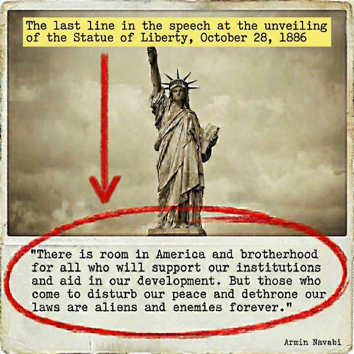 RealTraderJill's tweet image. People love to romanticize the Statue of Liberty as this big, no-strings-attached hug to the world; come one, come all, no questions asked. But history's got a selective memory; it keeps the warm welcome and conveniently forgets the sharp caveat that came with it.

Back at her…