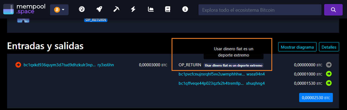 🚀 Hoy en un meet en <a href="/BitcoinAR/">ONG Bitcoin Argentina</a> escuche una frase de <a href="/agustin_kassis/">El Gorila 🧙‍♂️</a> , que fue de inspiración para dejar estampada para siempre en #Bitcoin 
 <Usar Pesos AR$ es un deporte extremo>
 👉dejo mi versión adaptada en OP_RETURN