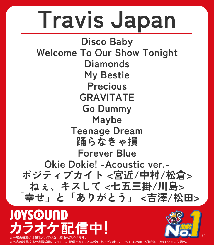 ◤ Travis Japan ◢ 3rd Album『's travelers』 収録曲をカラオケ配信
