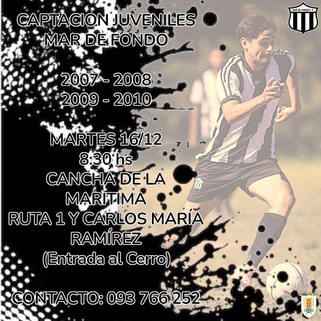 MAR DE FONDO 
ASPIRANTES 2007 - 2008 - 2009 y 2010
Martes 16/12 - 08:30 horas
CONTACTO 093 766 252