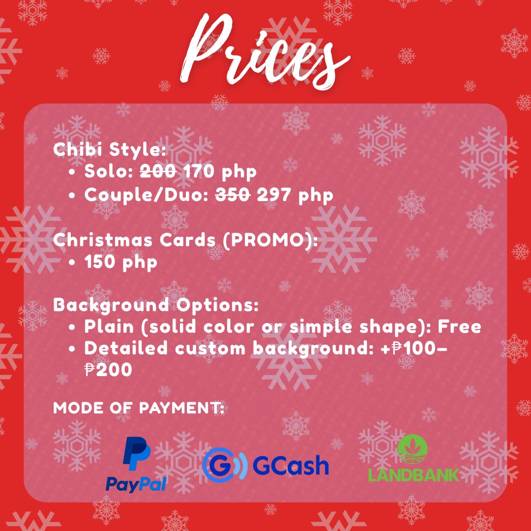 lsmnkj's tweet photo. 🎄 HOLIDAY COMMISSIONS OPEN! 🎄

15% POPMART COMMISSION OFF TILL DECEMBER 25

POP MART PORTRAITS
• Solo — ₱297
• Couple/Duo — ₱510

CHIBI CHARACTERS
• ₱170
Perfect for Christmas cards!

BLINDBOX
• ₱600

🎁 Holiday Promo: Christmas chibi cards — ₱150

ig: arts_akierdn https://t.co/ykmPTDur31