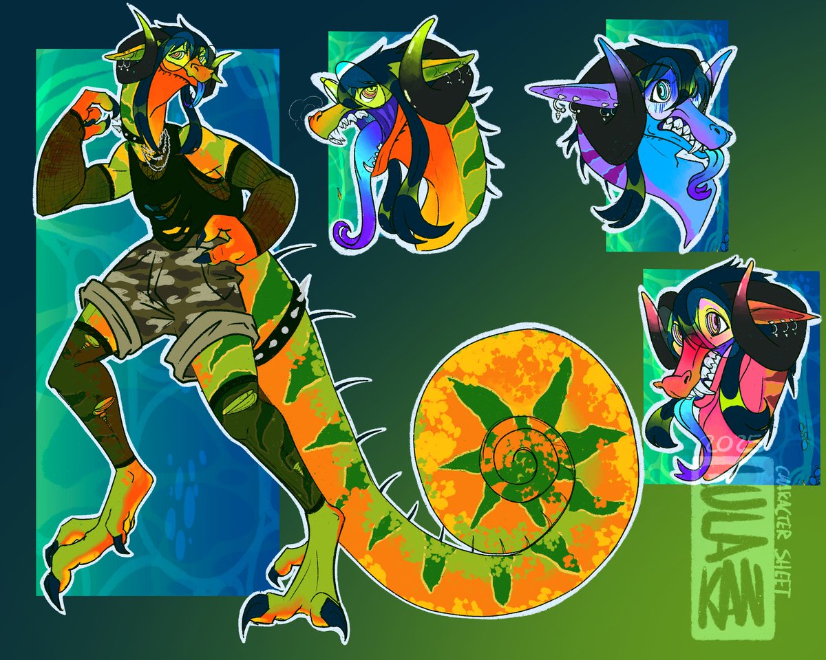 Lullakan's tweet photo. Despite it being a few heavy weeks, I finally finished my scalie 💚✨
specially updated to participate in @elzappata Secret Santa 💚✨

#scaliesona #scalieart #chameleon #redraw #refsheet https://t.co/C6RRfAN3ce