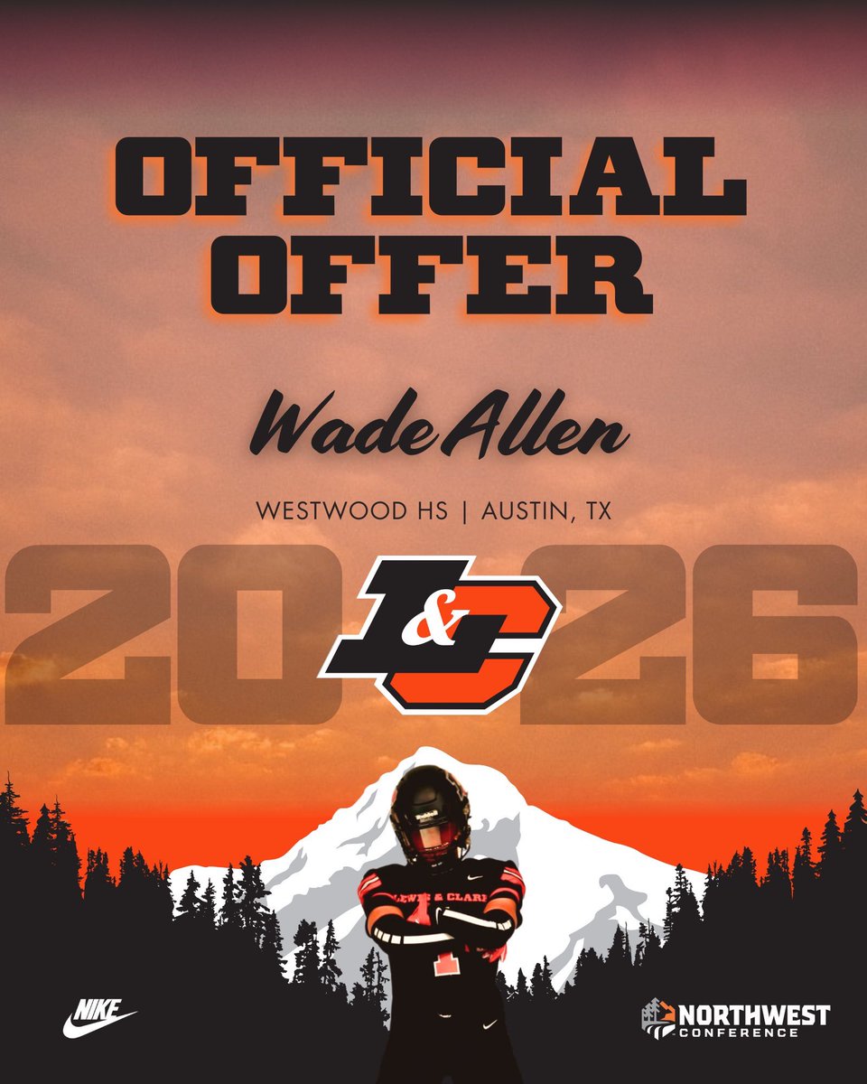 After a great conversation with <a href="/CoachAJones/">Austin Jones</a> I am blessed to say I’ve received my 2nd collegiate offer from Lewis and Clark University. 
<a href="/CoachWard2/">Derek Ward, MCAA</a> <a href="/rolandogarzajr/">Rolando Garza Jr</a> <a href="/Storm24Tx/">Storm Woods</a> <a href="/coach_awood/">Anthony Wood</a> <a href="/WWHSWarrior/">Westwood Warriors Football</a>