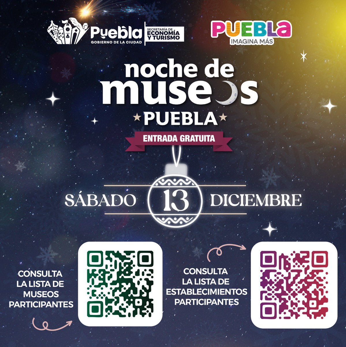 Este sábado despedimos juntos la última Noche de Museos del año. ✨🌙

#ViveElInviernoEnPuebla entre luces y calles llenas de magia. Ven a redescubrir el corazón de nuestra ciudad en una noche para dejarte sorprender por el arte y la historia.

Aquí puedes ver la ruta completa: