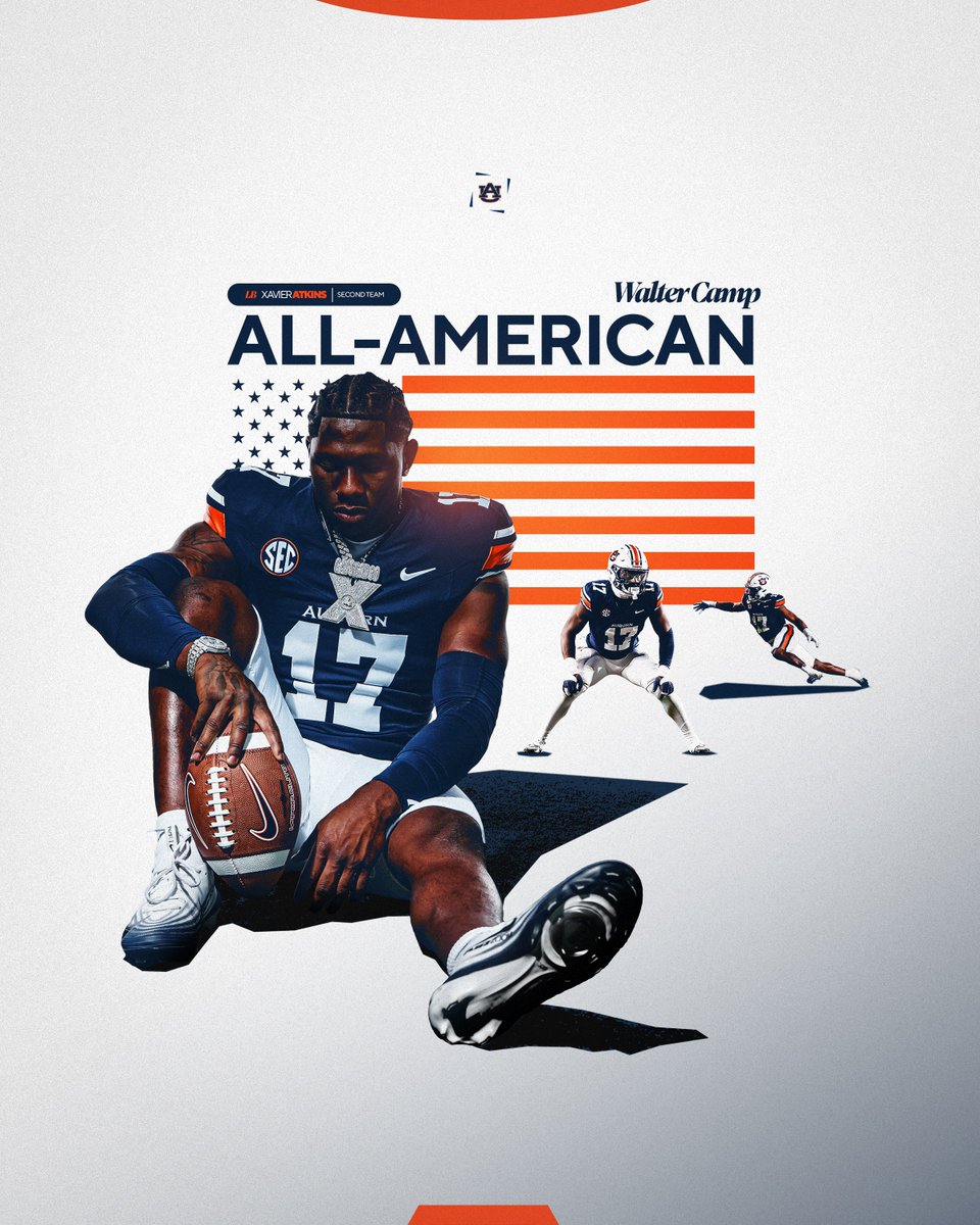 AuburnFootball's tweet image. One of the nation’s best 🇺🇸

@XavierAtkins8 earns Walter Camp Second Team All-American honors 🏆🦅

🗞️: auburntige.rs/4a8zWNX