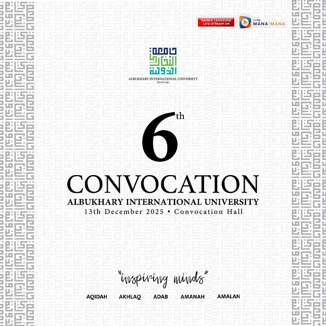 Watch our 6th Convocation Ceremony live on these platforms now:

🔗AIU Official YouTube Channel: sl1nk.com/kydOs
🔗MyTV Mana-Mana: sl1nk.com/XV5eF

#AIU #InspiringMinds #5ACoreValues #The8HourRule #SocialBusiness #3ZEROClub #AIU6thConvo