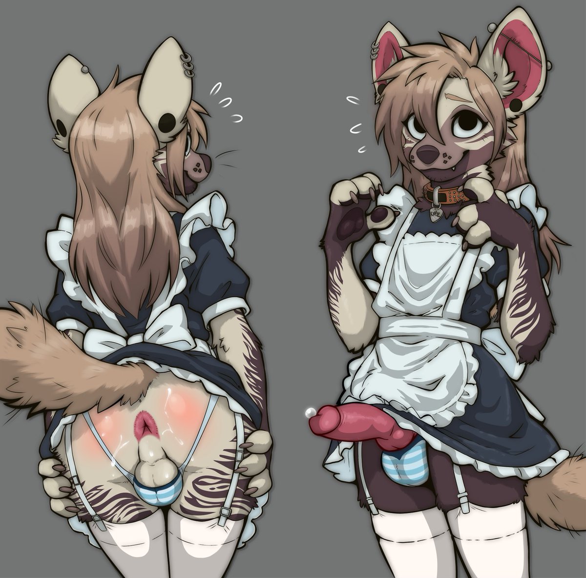 Commission complete for (@/cant77.bsky.social) Striped Hyena Maid! Ready to assist!