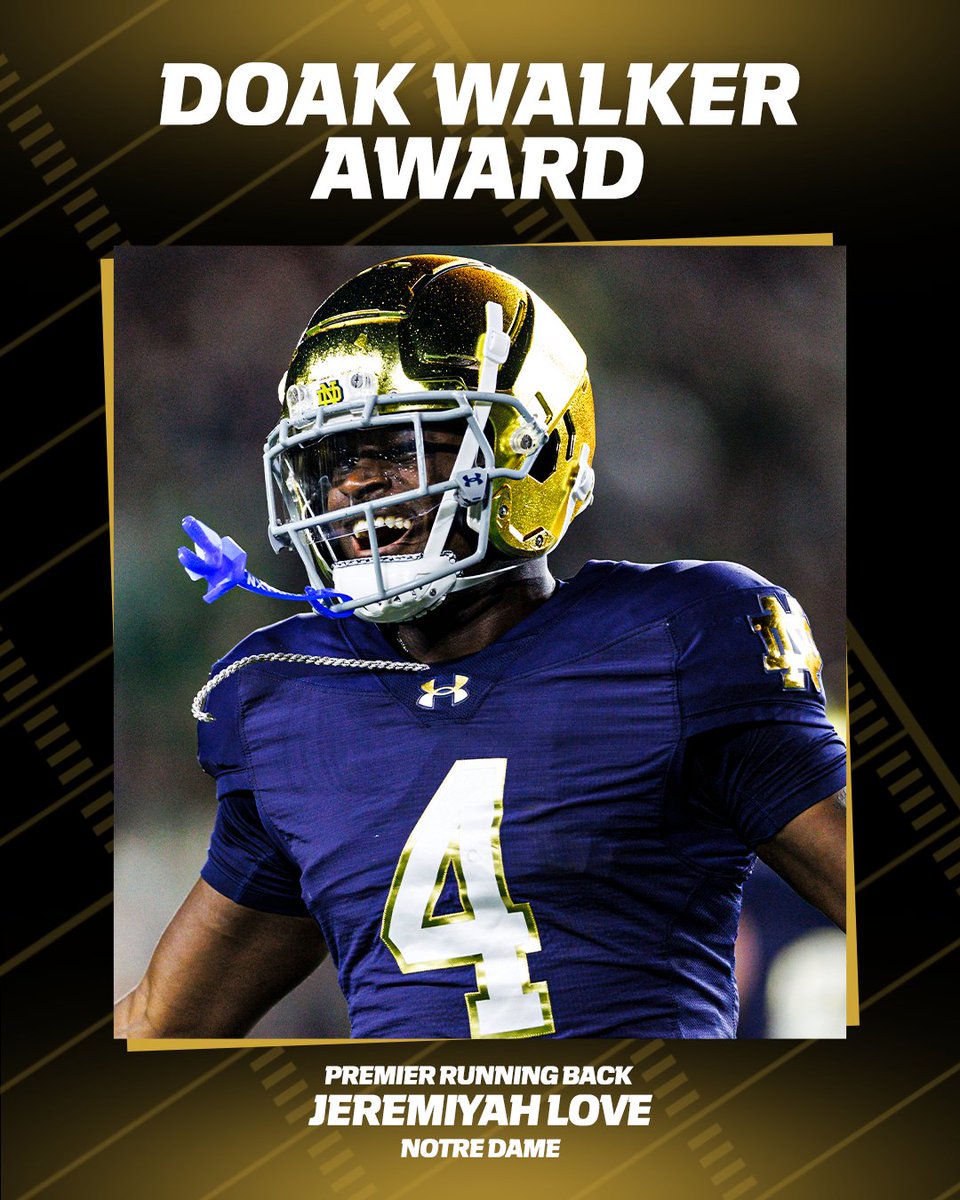 ESPNCFB's tweet image. Defenses tried, JEREMIYAH LOVE DENIED ❌ 

Jeremiyah Love is the Doak Walker Running Back of the Year 🏃😮‍💨