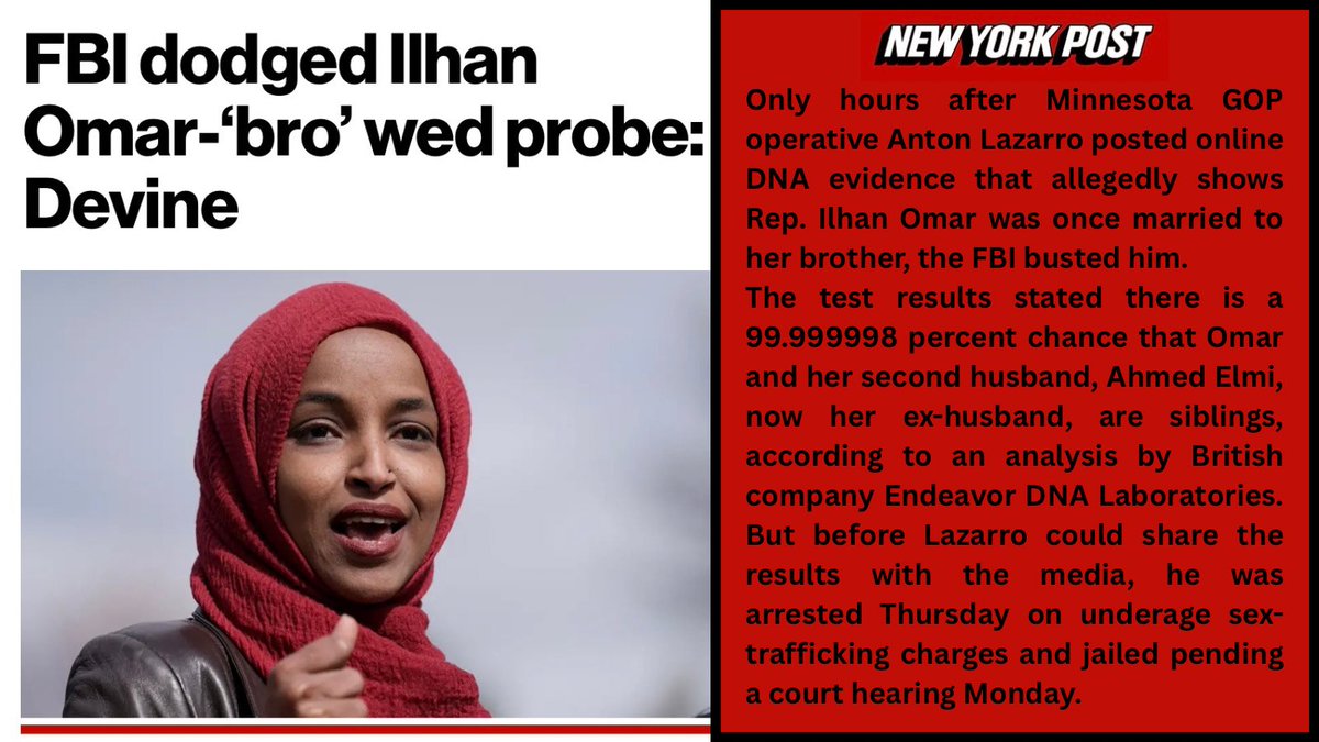 wcdispatch's tweet image. Hold on just a minute.

You’re telling me there was a DNA match claiming 99.99% accuracy that Ilhan Omar married her brother… and the guy who posted it, built a website, and put it out there gets arrested by the FBI on child sex charges within 24 hours?

Come on. That’s not a…