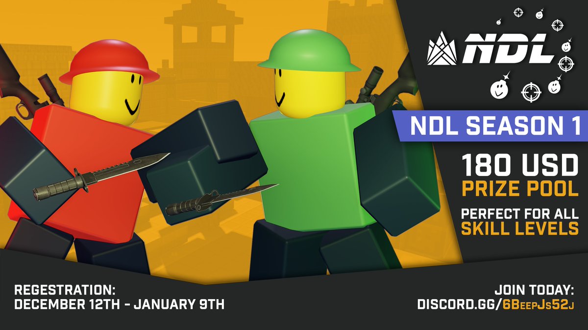 ncn_gg's tweet photo. NDL Season 1 registration is open now!
Join and register for a chance to win free prizes: https://t.co/NshaGyQQfZ
Play Sniper Duels: https://t.co/PLnmzUIKlu
#neverdieinteractive #roblox #sniperduels https://t.co/KHZ2xCPj57