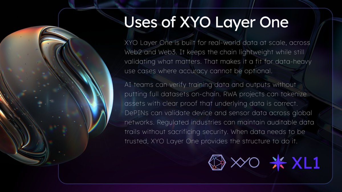 Trusted data is the bottleneck. XYO Layer One is built to validate  high-volume, real-world data for AI, RWA, DePIN, and regulated industries  without bloating the chain. Read how it works ➡️ https://t.co/7wvRvyJikT