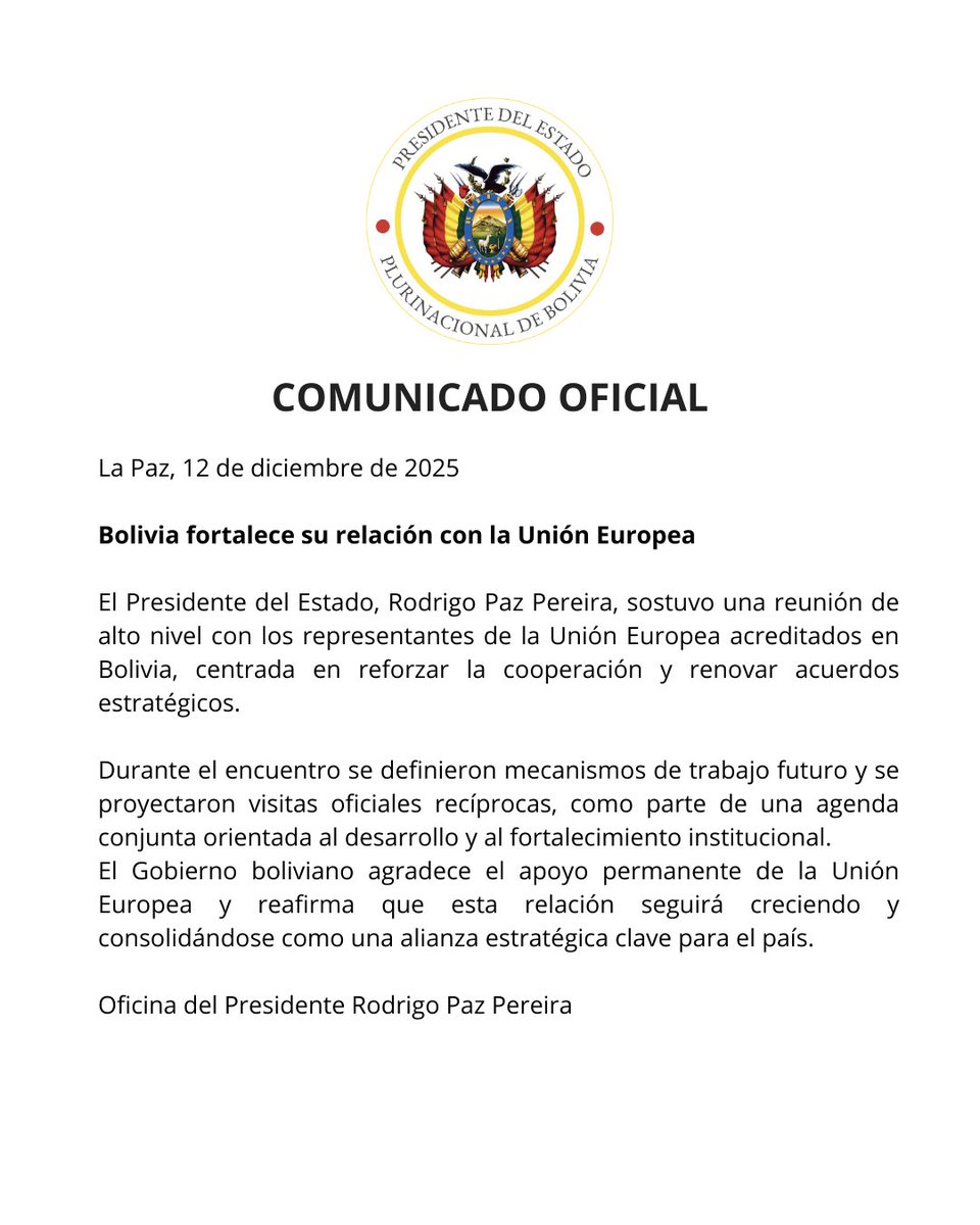 Oficina del Presidente Rodrigo Paz Pereira (@ofiprebo) on Twitter photo 