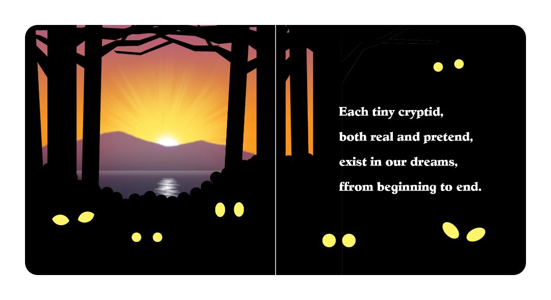 CRYPTID BABIES is a great gift for little readers. This is the opening spread, double "FF" is corrected in the printed copies, of course.