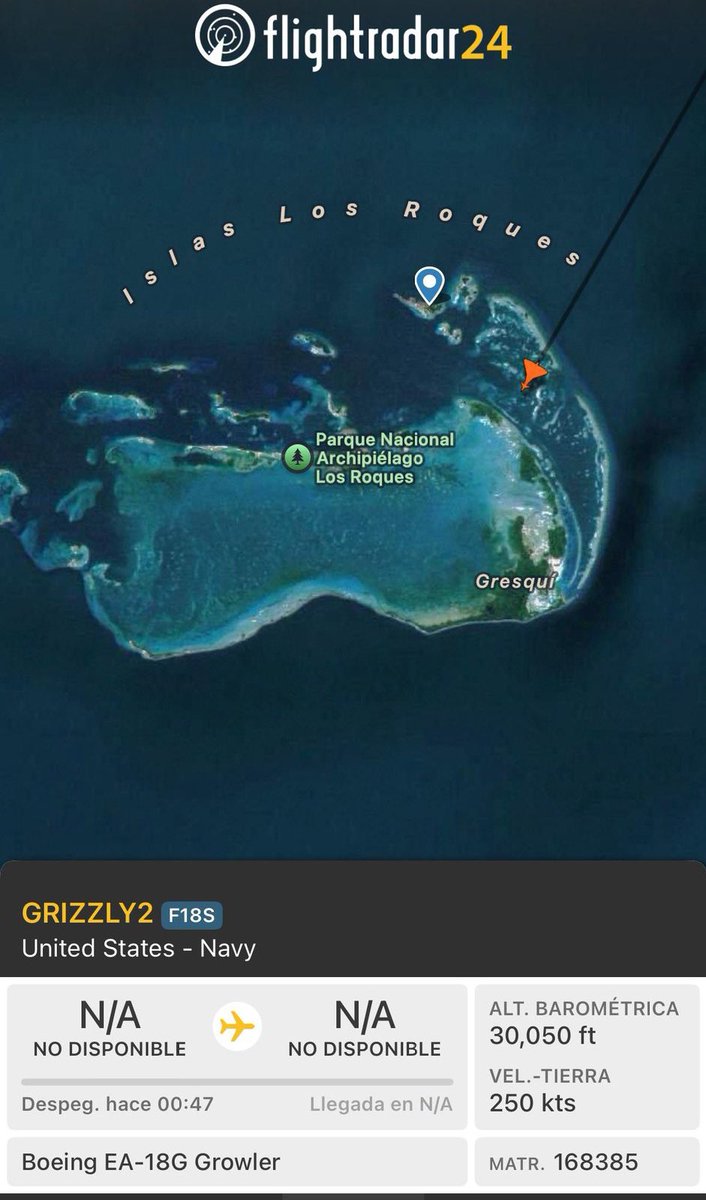 #AHORA | Avión de la Fuerza Aérea de EEUU, un Growler, sobrevuela la isla venezolana de Los Roques.