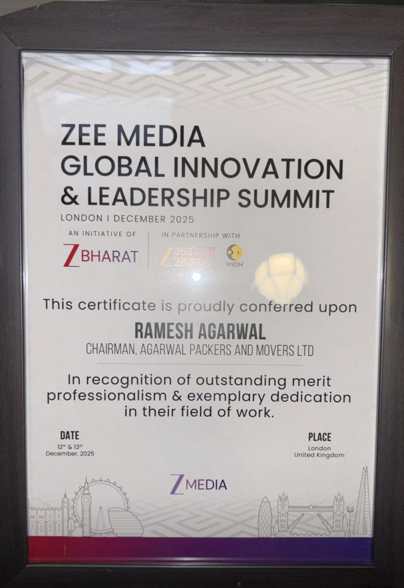 I am deeply grateful to ZEE Media for the incredible recognition at the ZEE Media Global Innovation &amp; Leadership Summit 2025 held at the House of Lords, UK Parliament, London, UK on 12 Dec 2025. Thank you for believing in our vision &amp; for promoting excellence &amp; innovation.