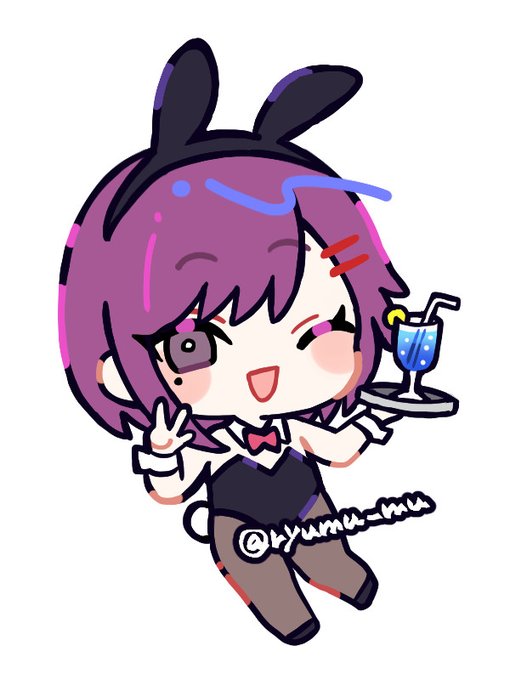 新刊間に合うか怪しいのでひとまずグッズ入稿して新作あるよ～という安心感を手にする…! この絵柄で自立ミニアクスタ入稿したよ～ (ラフ画ではディルド持たせてたけど飾りにくいかな…と思いドリンクに変更した)