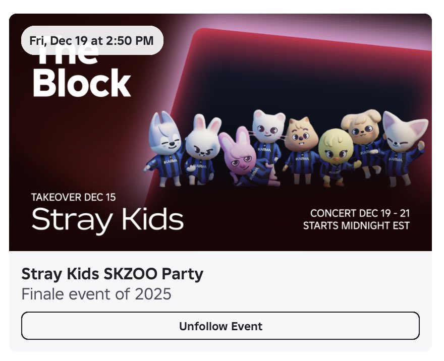 formulastepout's tweet image. Stray Kids is CONFIRMED to host a virtual concert in Roblox experience The Block on December 19-21. The group will appear in form of SKZOO avatars!

They will do a takeover on December 15! Possible SKZ UCG items will be available too!

Follow the event!
roblox.com/share?code=df0…