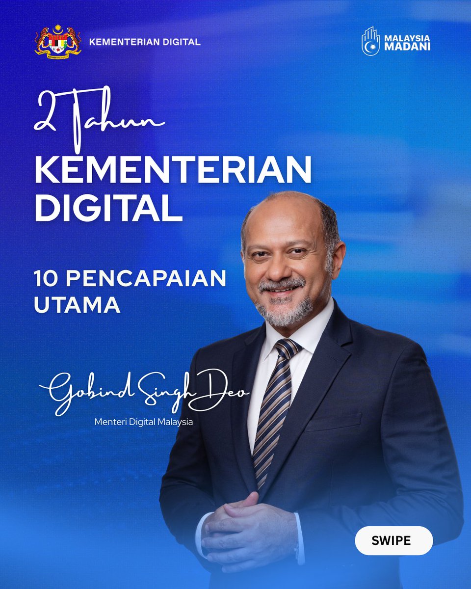 GobindSinghDeo's tweet photo. Dua Tahun Kementerian Digital: 10 Pencapaian Utama 

#MalaysiaMADANI 
#RancakkanMADANI 
#MADANIbekerja 
#KD2D https://t.co/KM9jNilvsG