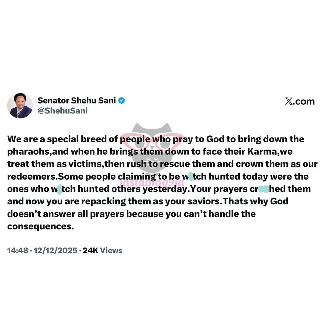 instablog9ja's tweet photo. Senator Shehu Sani shares a blunt take on karma, power, and selective sympathy https://t.co/NwPpws7Pig