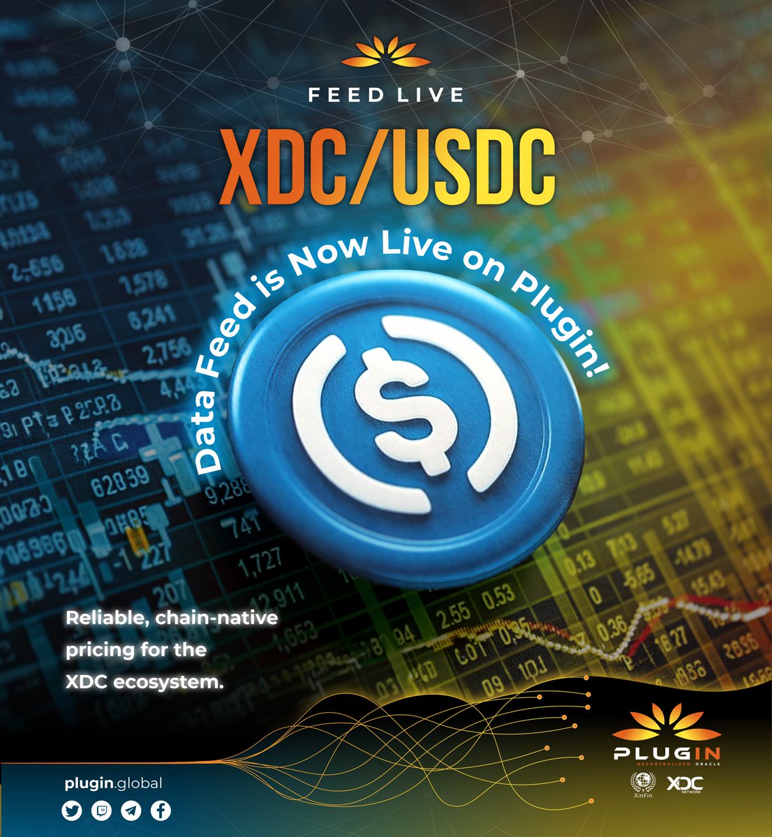 The XDC/USDC Price Feed is officially LIVE on the XDC Mainnet, powered by  Plugin Data Feed!