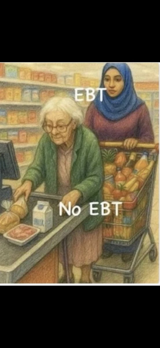 KEVINMAGA2024's tweet image. With full appreciation to the person who originally shared this photo—my interpretation is: The woman in the front has worked nearly 50 years in this country, and this is all her budget allows for groceries. The woman in the back has been in America for barely 50 days, yet her…