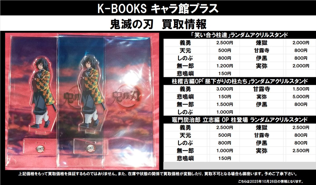 鬼滅の刃　AGF　アクリルスタンド　義勇　宇髄　炭治郎　しのぶ　悲鳴嶼　煉獄 買取情報】 鬼滅の刃 ☆竈門炭治郎立志編OP柱登場ランダムアクリル