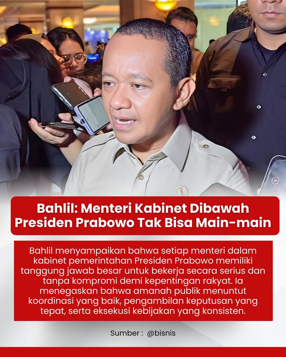 beritamanalagi's tweet photo. Bahlil menegaskan menteri di bawah Presiden Prabowo harus kerja serius dan tak bisa main-main. Fokusnya tetap pada pelayanan publik dan hasil nyata.
#berita #bahlillahadalia #presidenprabowo #kabinet #darirakyatuntukenergi https://t.co/NsoKWNAUGa