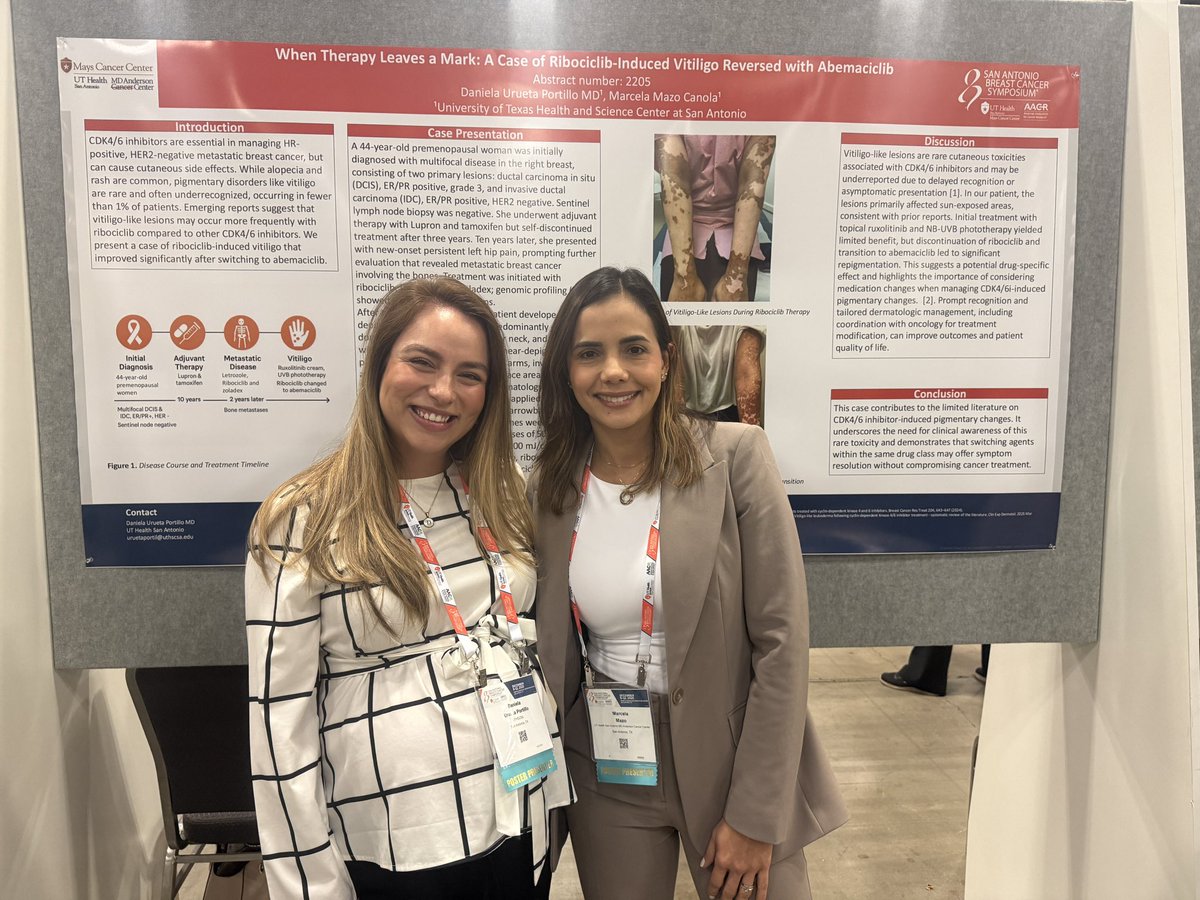 DanielaUruetamd's tweet photo. And that’s a wrap on #SABCS25
An inspiring week of new research, learning, and presenting (1 oral, 2 posters).
Most of all, grateful for the incredible women advocating for breast cancer patients — a reminder of why I chose oncology.
@LSOM_HemOnc @UTHSAResearch @SABCSSanAntonio https://t.co/HSd41F4dwk