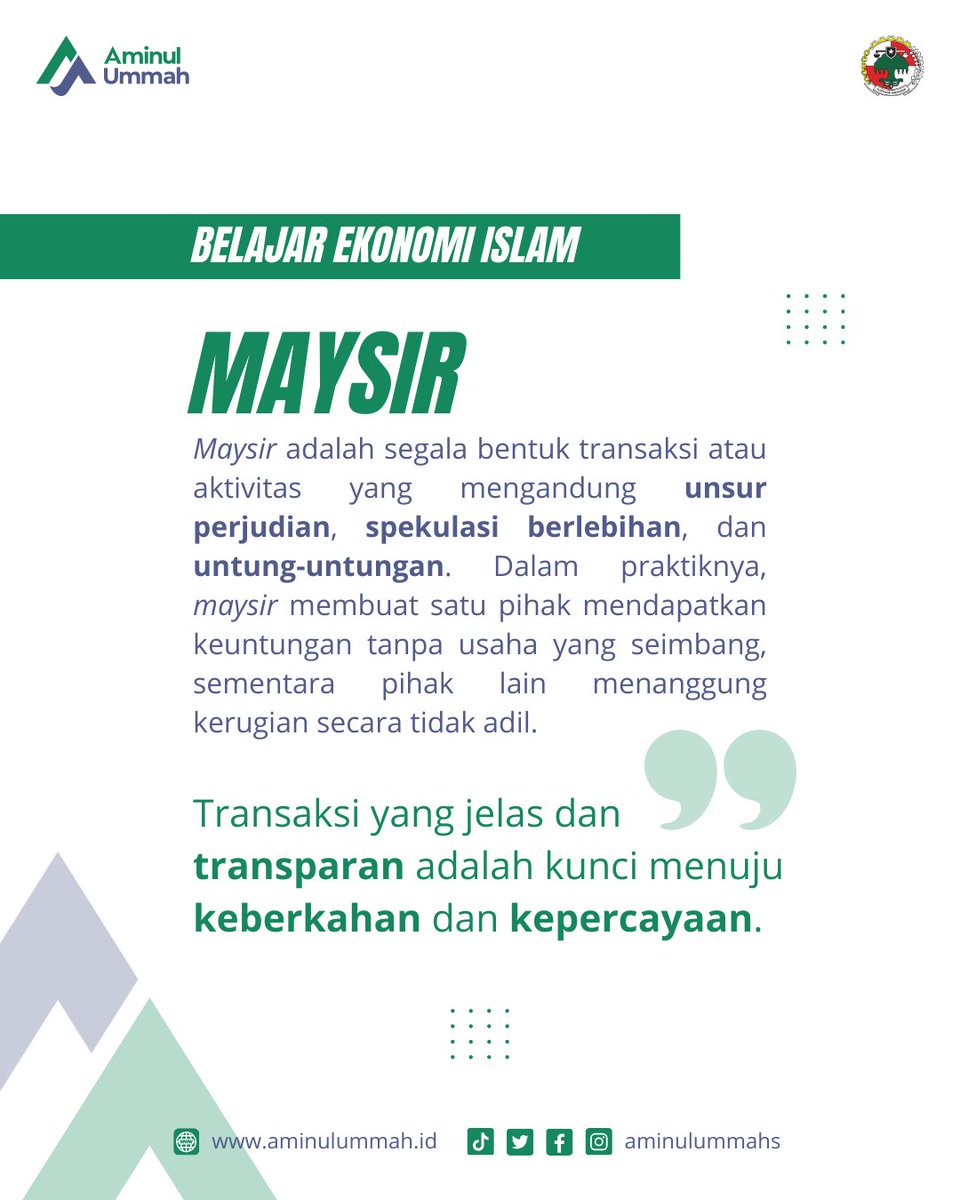 aminulummahs's tweet photo. Maysir: Untung-Untungan yang Dilarang 🎲⚠️

Islam melarang maysir karena mengandung unsur judi dan spekulasi yang merugikan. Ekonomi syariah mengajarkan usaha yang adil, produktif, dan penuh keberkahan — bukan keberuntungan sesaat. 🌿

#Maysir #EkonomiSyariah #TanpaMaysir https://t.co/Om1OE7Bijq