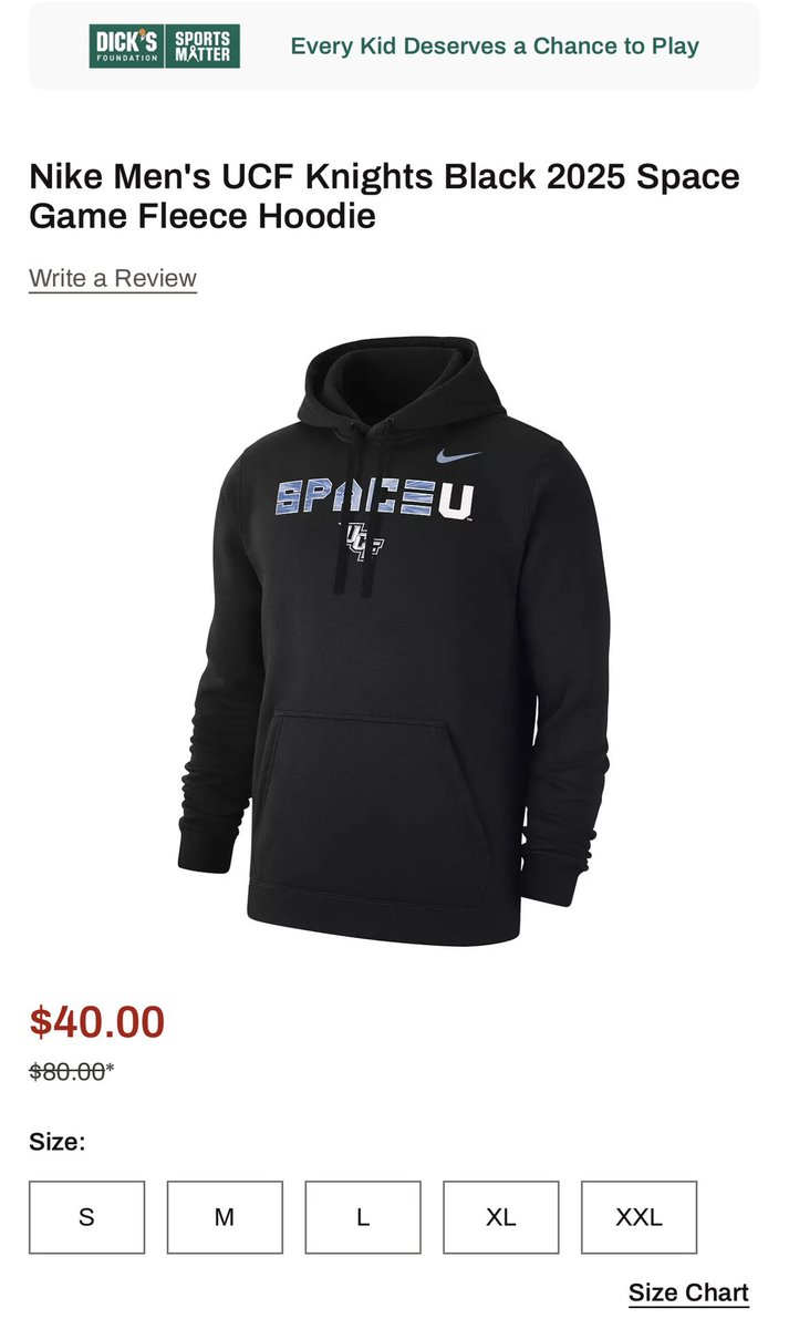 🎁 Final hours of 50% OFF most Nike items <a href="/DICKS/">DICK'S Sporting Goods</a> including UCF replica jerseys, hoodies, youth items, hats and more!

tinyurl.com/DSGucf50