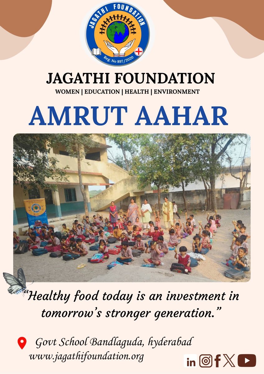 jagathi_NGO's tweet photo. 🍌 10,000+ bananas distributed in November!
Jagathi Foundation provided bananas twice a week to students of Bandam Kommu UPS, Bandlaguda UPS, Shanthinagar Primary School &amp; ZPHS Kothaguda — supporting 1000+ children.
This effort also uplifts banana farmers across AP &amp; Telangana. https://t.co/ehMVfiAVDo